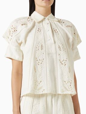 Scarlett Poppies ,white Eyelet Cotton Short-Sleeve Shirt